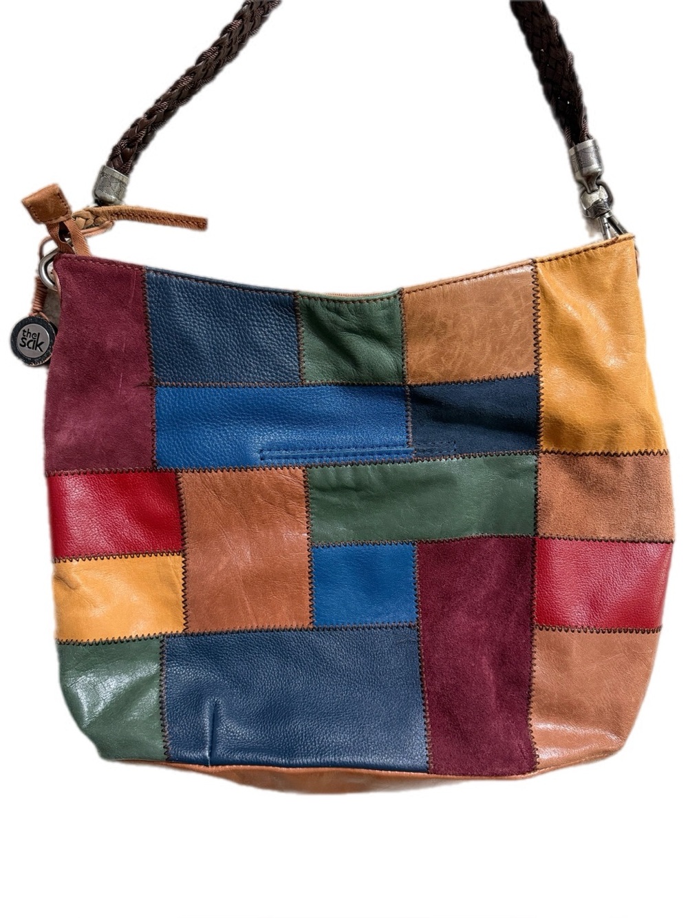 The Sak Multicolor Patchwork Leather Braided Strap Hobo Shoulder Bag Boho - Picture 4 of 12